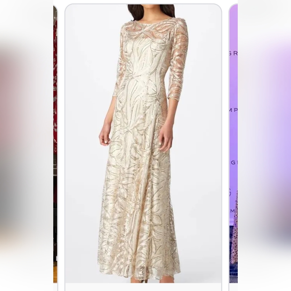 Tahari Silver Long Sleeve Women's Dress